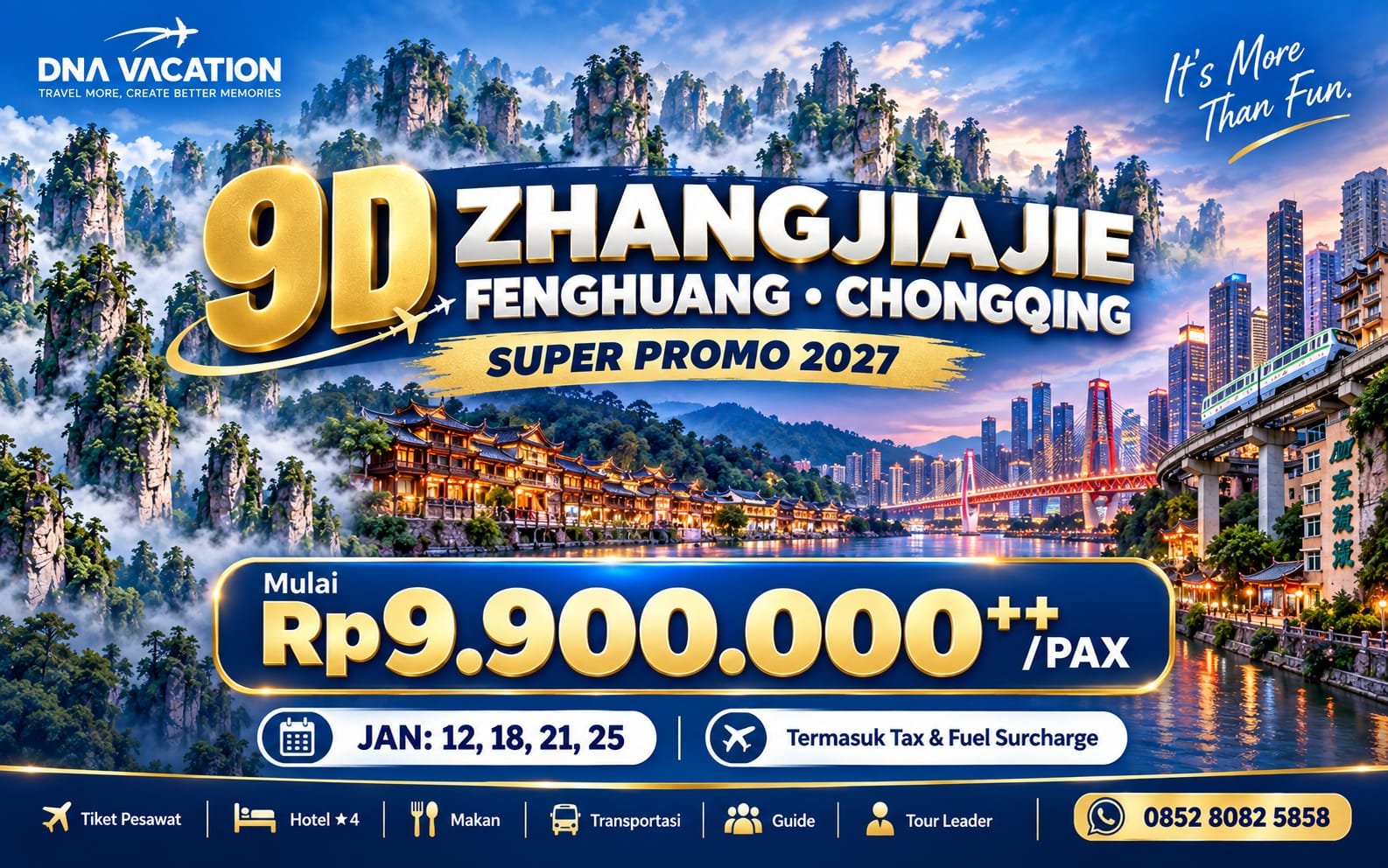 3 Amazing Destinations Zhangjiajie, Fenghuang, Chongqing 9D